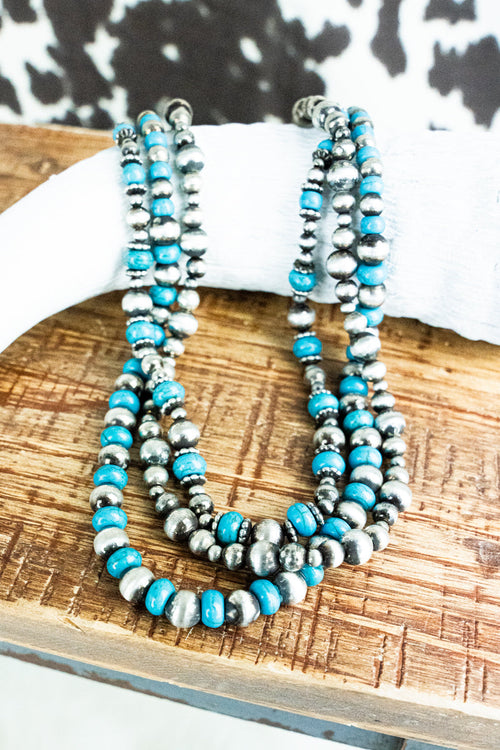 Ophelia Turquoise and Silver Pearl Necklace
