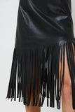 Edalyn Faux Leather Fringe Knee Length Skirt