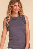 2508A   Gina Rib Ruffle Frill Neck Sleeveless Knit Top - Reg & Plus!