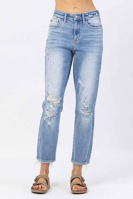 82176   Mary Ann High-Rise Double Cuff Slim Judy Blue Jeans