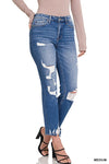 Kayden Distressed Raw Hem Straight Cropped Capri Jeans by Zenana