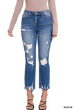 Kayden Distressed Raw Hem Straight Cropped Capri Jeans by Zenana