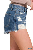 Kasey Low Rise Distressed Jean Shorts by Zenana