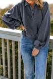Deandra Quarter-Snap Collared Lantern Sleeve Sweatshirt