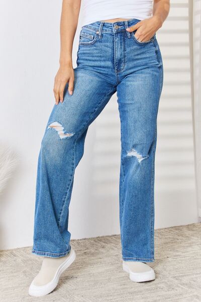 Gretchen Hi Rise Distressed Straight-Leg Judy Blue Jeans - ONLINE EXCLUSIVE!