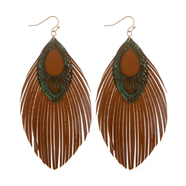 224648   Double Leather Leaf Earrings