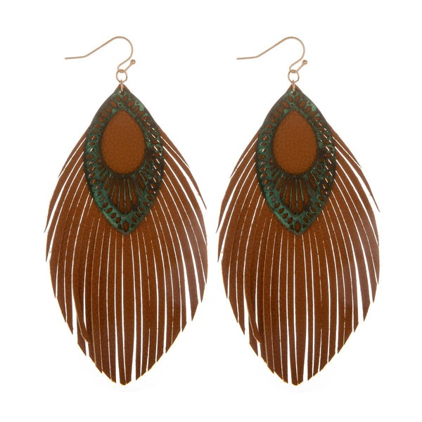 224648   Double Leather Leaf Earrings