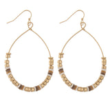 234921  Gold block beaded teardrop earrings with spacer bead details