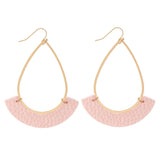 237452  Gold Teardrop Earrings with Faux Leather Accent