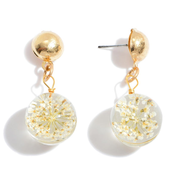 241702    Glass Flower Drop Earrings in Gold