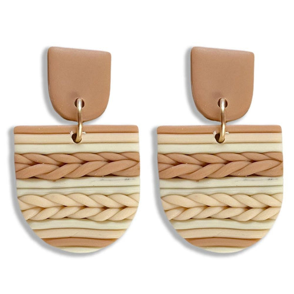 249597   Neutral Basket Weave Polymer Clay Earrings
