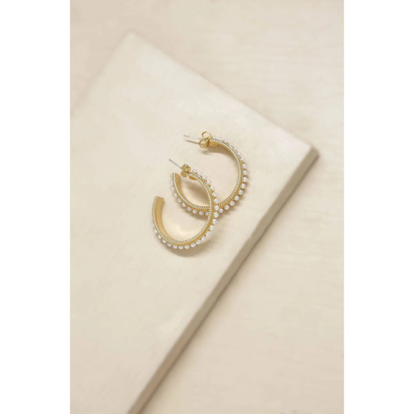 14257   Small Talk Pearl and 18k Gold Plated Hoop Earrings by Ettika