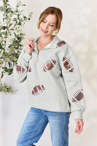 Jules Sequin Football Half Zip Long Sleeve Sweatshirt - ONLINE EXCLUSIVE!