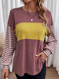 Brenda Round Neck Striped Long Sleeve Slit T-Shirt - ONLINE EXCLUSIVE!