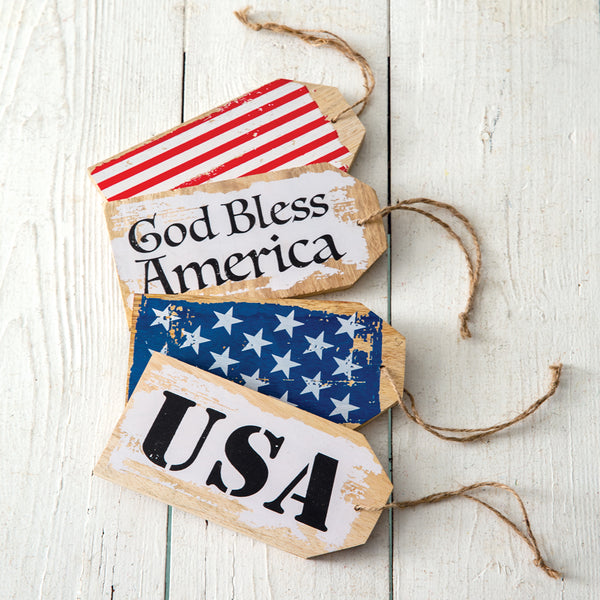 370480   Set of 4 Patriotic Wooden Tags