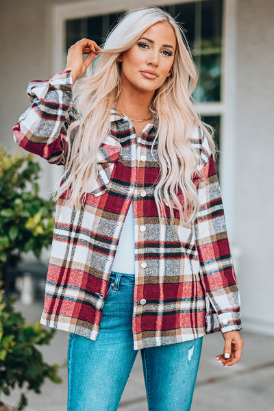 Plaid Button Front Shirt Jacket with Breast Pockets - ONLINE EXCLUSIVE!