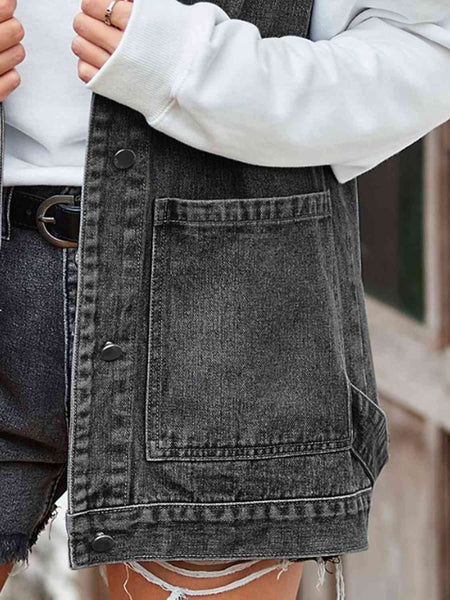 Armonda Button Up Sleeveless Denim Jacket with Pockets - TRENDING!