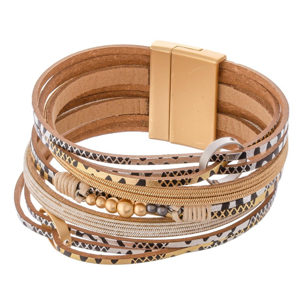 427152   Metallic Geometric Print Faux Leather Multi-Strand Magnetic Bracelet