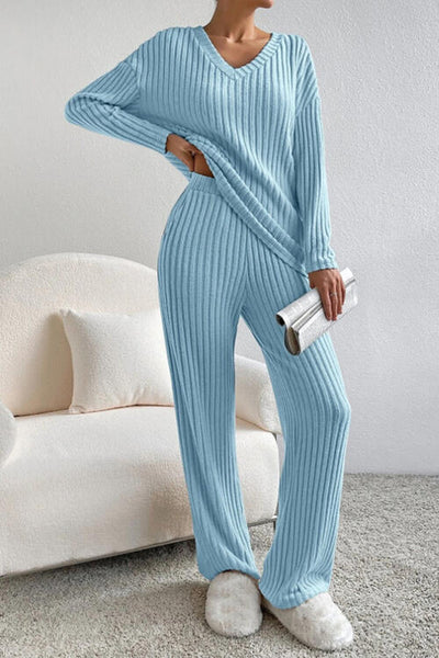 Penny Ribbed V-Neck Top and Pants Set - ONLINE EXCLUSIVE!