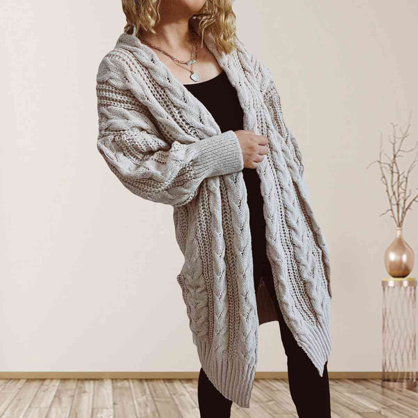 Queenie Cable-Knit Open Front Dropped Shoulder Cardigan - TIK TOK VIRAL!