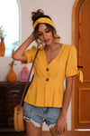 Buttoned V-Neck Short Sleeve Blouse - ONLINE EXCLUSIVE!