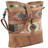 Brown Crossbody w/ Mixed Fabric Tote Bag