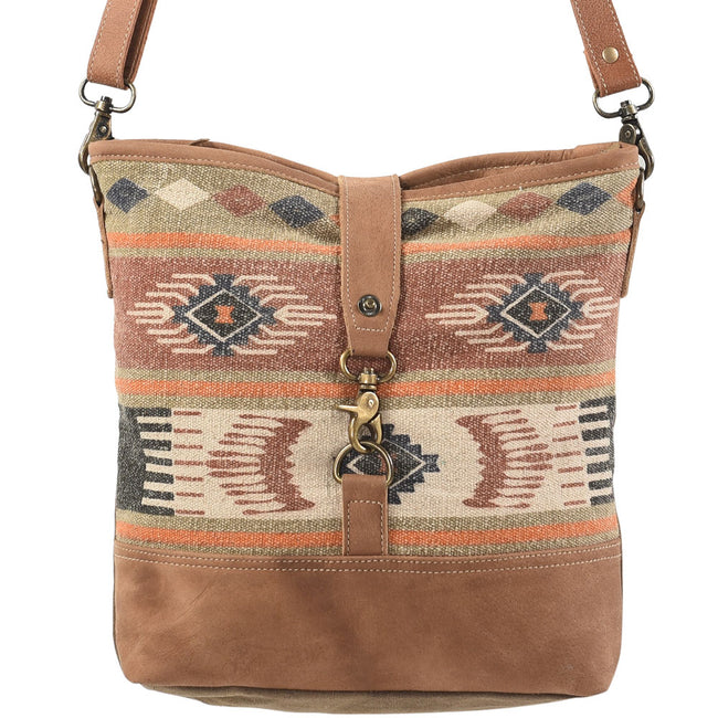 Brown Crossbody w/ Mixed Fabric Tote Bag