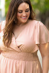 Plus Size Wide Waistband Surplice Neck Flutter Sleeve Midi Dress - ONLINE EXCLUSIVE!