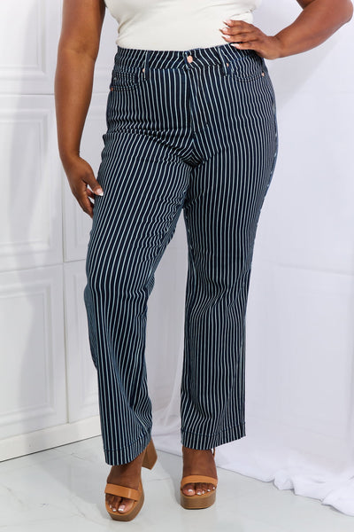 Cassidy High Waisted Tummy Control Striped Straight Judy Blue Jeans - ONLINE EXCLUSIVE!