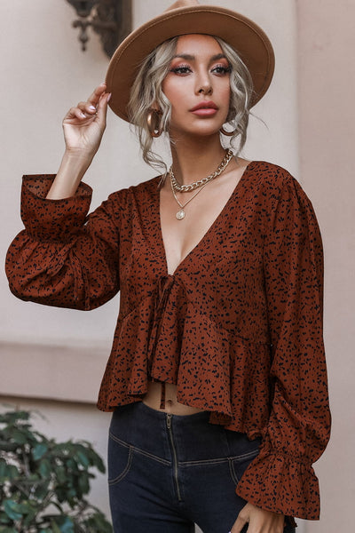 Cropped V-Neck Long Sleeve Blouse - ONLINE EXCLUSIVE!