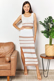 Karla Striped Openwork Cropped Tank and Split Skirt Set - ONLINE EXCLUSIVE!