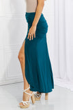 Angela Up and Up Ruched Slit Maxi Skirt in Teal - Reg & Plus! ONLINE EXCLUSIVE!