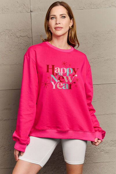 Simply Love Full Size HAPPY NEW YEAR Round Neck Sweatshirt - ONLINE EXCLUSIVE!