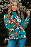 Floral Smocked Mock Neck Flounce Sleeve Blouse - ONLINE EXCLUSIVE!