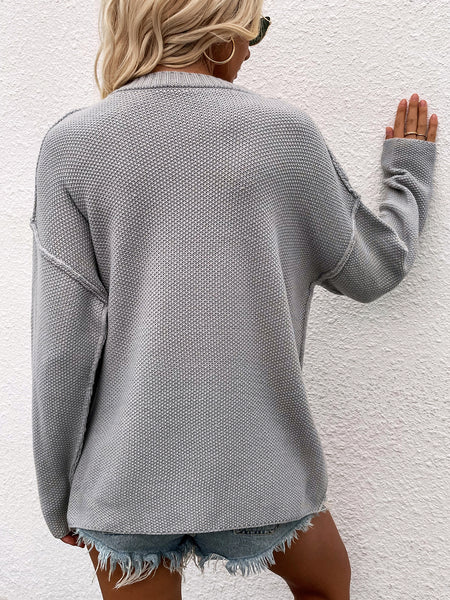 Buttoned Exposed Seam High-Low Sweater - ONLINE EXCLUSIVE!