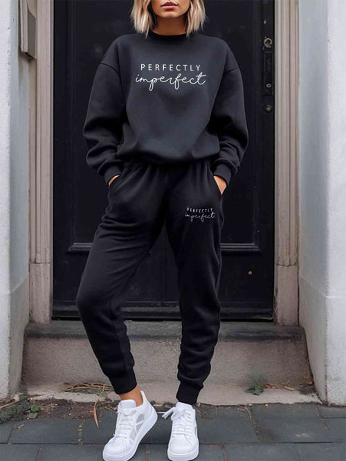 Sara PERFECTLY IMPERFECT Graphic Sweatshirt and Sweatpants Set