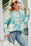 Daisy Print Openwork Round Neck Sweater - ONLINE EXCLUSIVE!