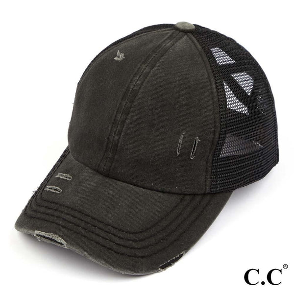 CC Distressed Criss Cross Pony Cap with Mesh Back