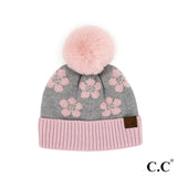 CC Brand Daisy Print Pom Pom Beanie Hat