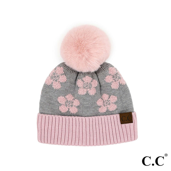 CC Brand Daisy Print Pom Pom Beanie Hat