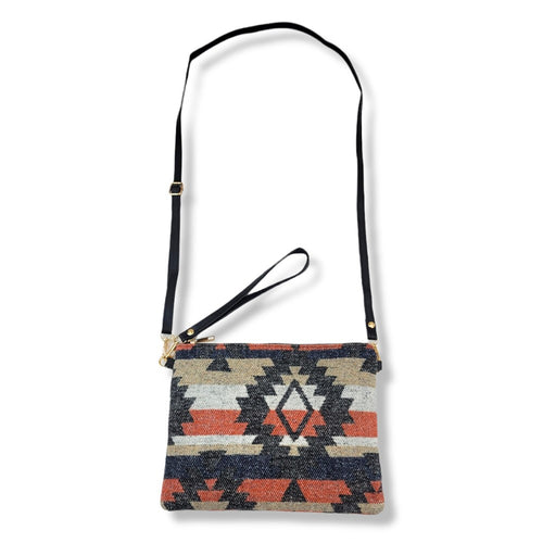 Aztec Print Crossbody Handbag w/ Matching Wristlet