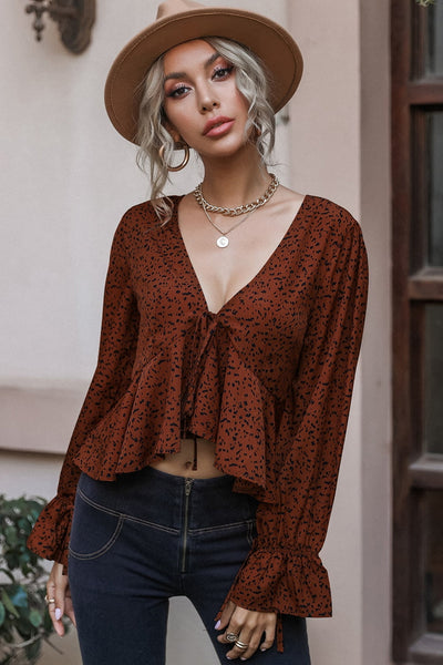 Cropped V-Neck Long Sleeve Blouse - ONLINE EXCLUSIVE!