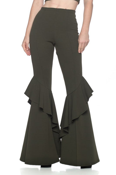 Sans Souci Ribbed bell bottom pants ($24) ❤ liked on Polyvore featuring  bottoms, black and sans souci