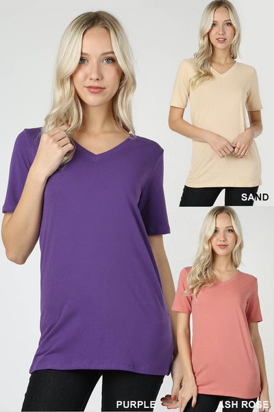 1009 Camiseta básica de algodón con cuello en V varios colores