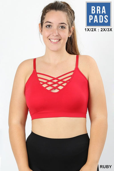 Women & Plus Front V-Lattice Sports Bra Bralette with Adjustable Straps and  Removable Bra Pads 