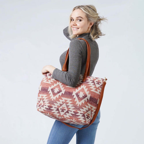 Aztec Flannel Tote Bag With Matching Wristlet Pouch