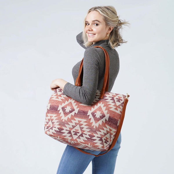 Aztec Flannel Tote Bag With Matching Wristlet Pouch