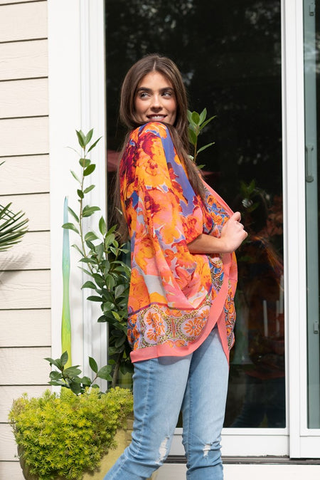 Printed Flutter Sleeve Frill Neck Top - ONLINE EXCLUSIVE!