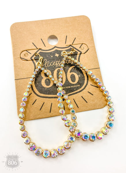 806102   Open Teardrop w/ AB Crystals on French Wire Earrings