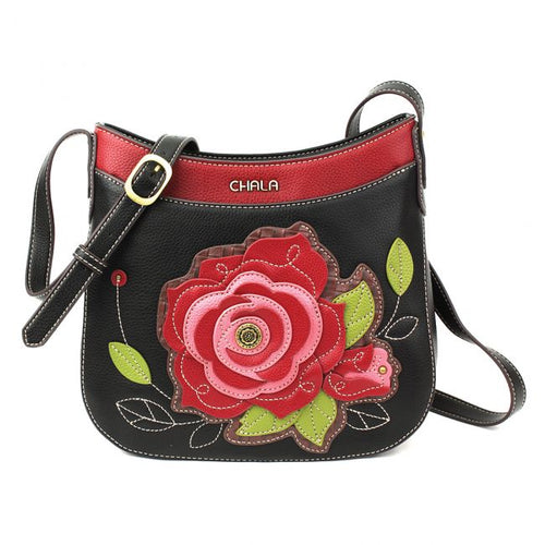 Chala Red Rose Crescent Crossbody Handbag